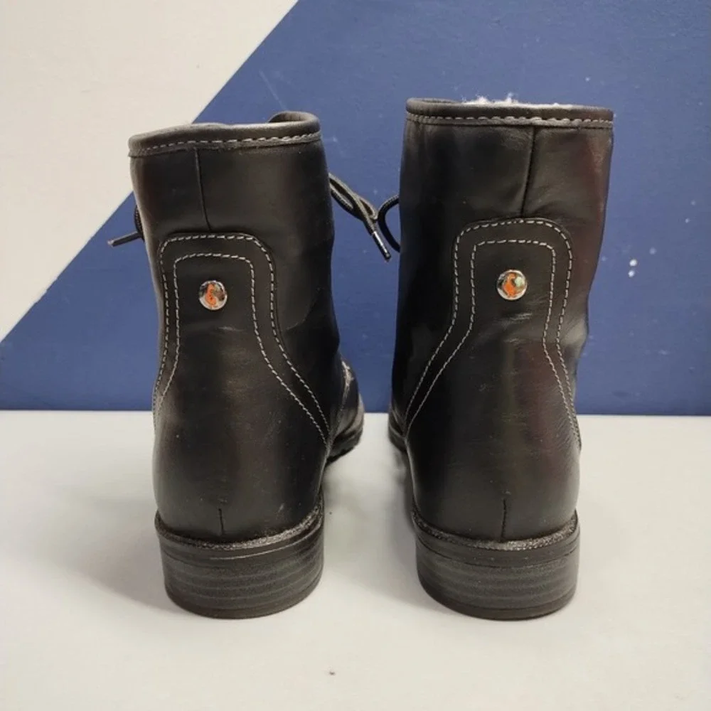 Sporto Julie Winter Boots Women US 6.5M Black Leather Fur Lined Mid Calf Lace Up